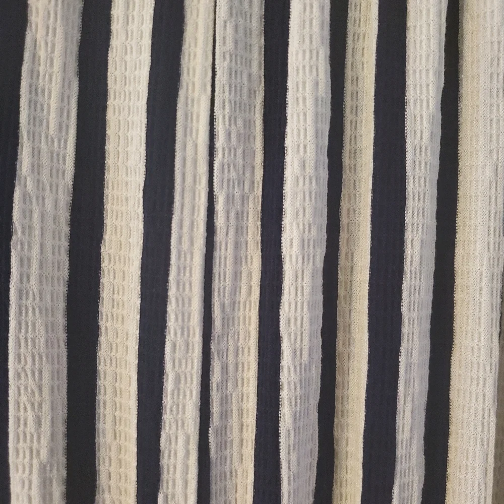 Ladies blue white stripe off the shoulder jump suit, elastic waist, side pockets - Picture 3 of 5